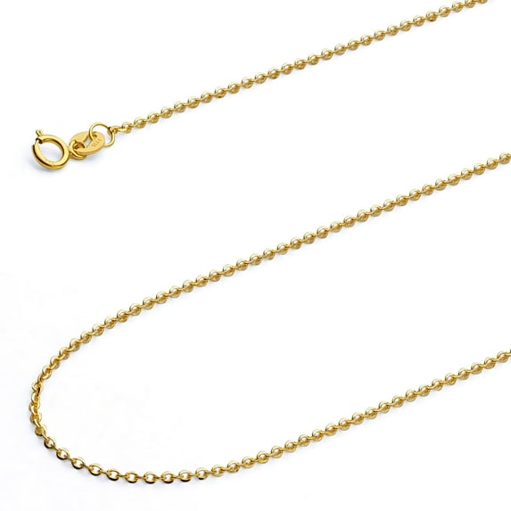 Wellingsale 14k Yellow Gold Polished Solid 1.2mm Classic Rolo Cable Chain Necklace with Spring Ring Clasp - 22"