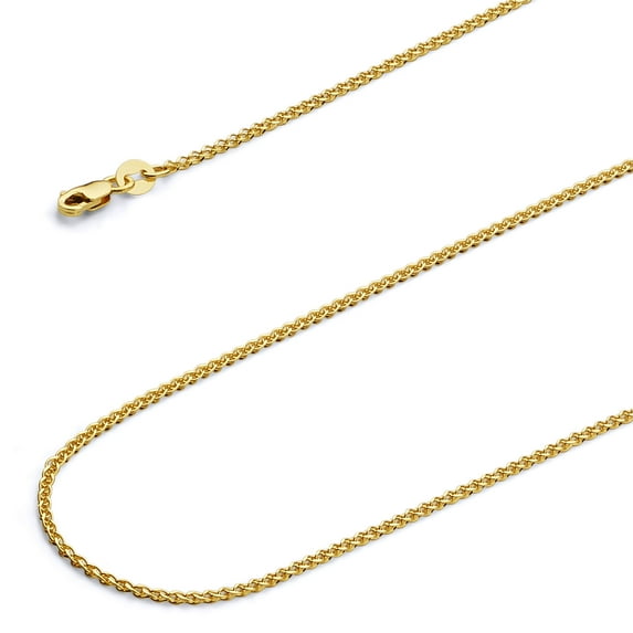Wellingsale 14k Yellow Gold Polished Solid 1.2mm Flat Open Wheat Chain Necklace - 20"