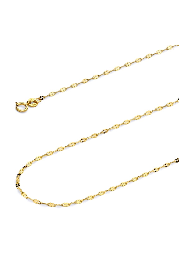 14k Yellow Gold Polished Solid 1.7mm Twisted Mirror Chain Necklace with Spring Ring Clasp - 22"