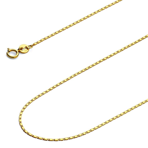 Wellingsale 14k Yellow Gold Polished Solid 1mm Snail Link Chain Necklace with Spring Ring Clasp - 22"