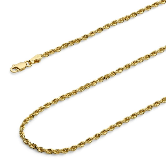 Wellingsale 14k Yellow Gold Polished Solid 2.5mm Diamond Cut Solid Rope Chain Necklace with Lobster Claw Clasp - 20"