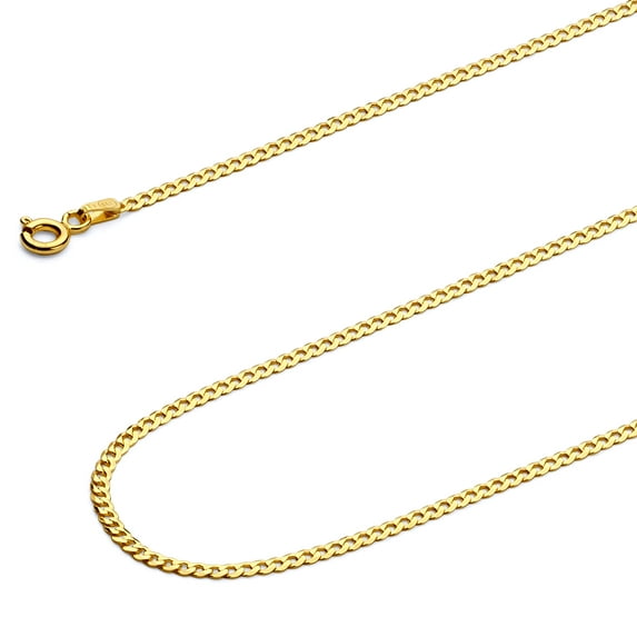 Wellingsale 14k Yellow Gold Polished Solid 2mm Cuban Concaved Curb Chain Necklace with Spring Ring Clasp - 24"