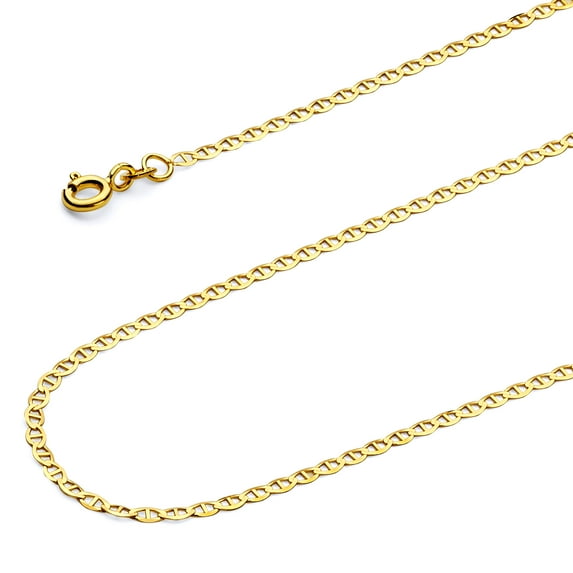 Wellingsale 14k Yellow Gold Polished Solid 2mm Flat Mariner Chain Necklace - 16"