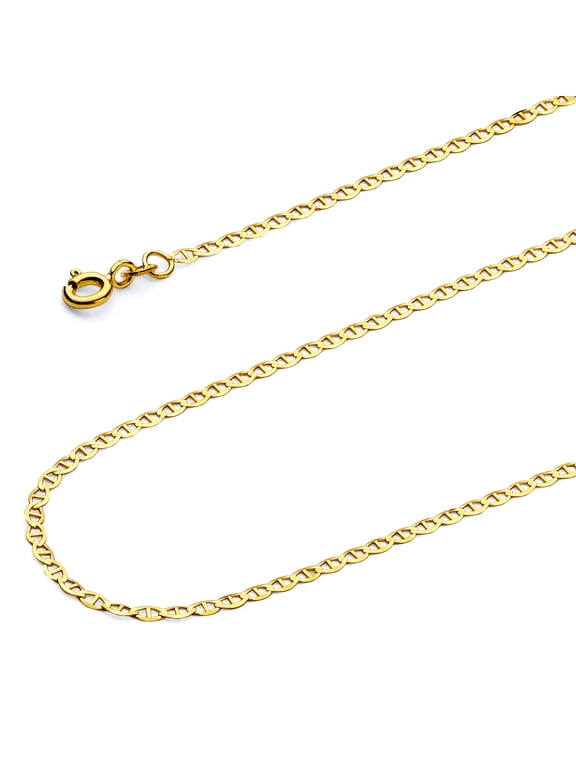 14k Yellow Gold Polished Solid 2mm Flat Mariner Chain Necklace - 20"
