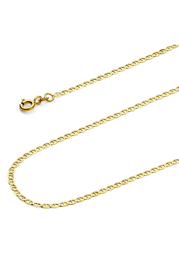 14k Yellow Gold Polished Solid 2mm Flat Mariner Chain Necklace - 20"