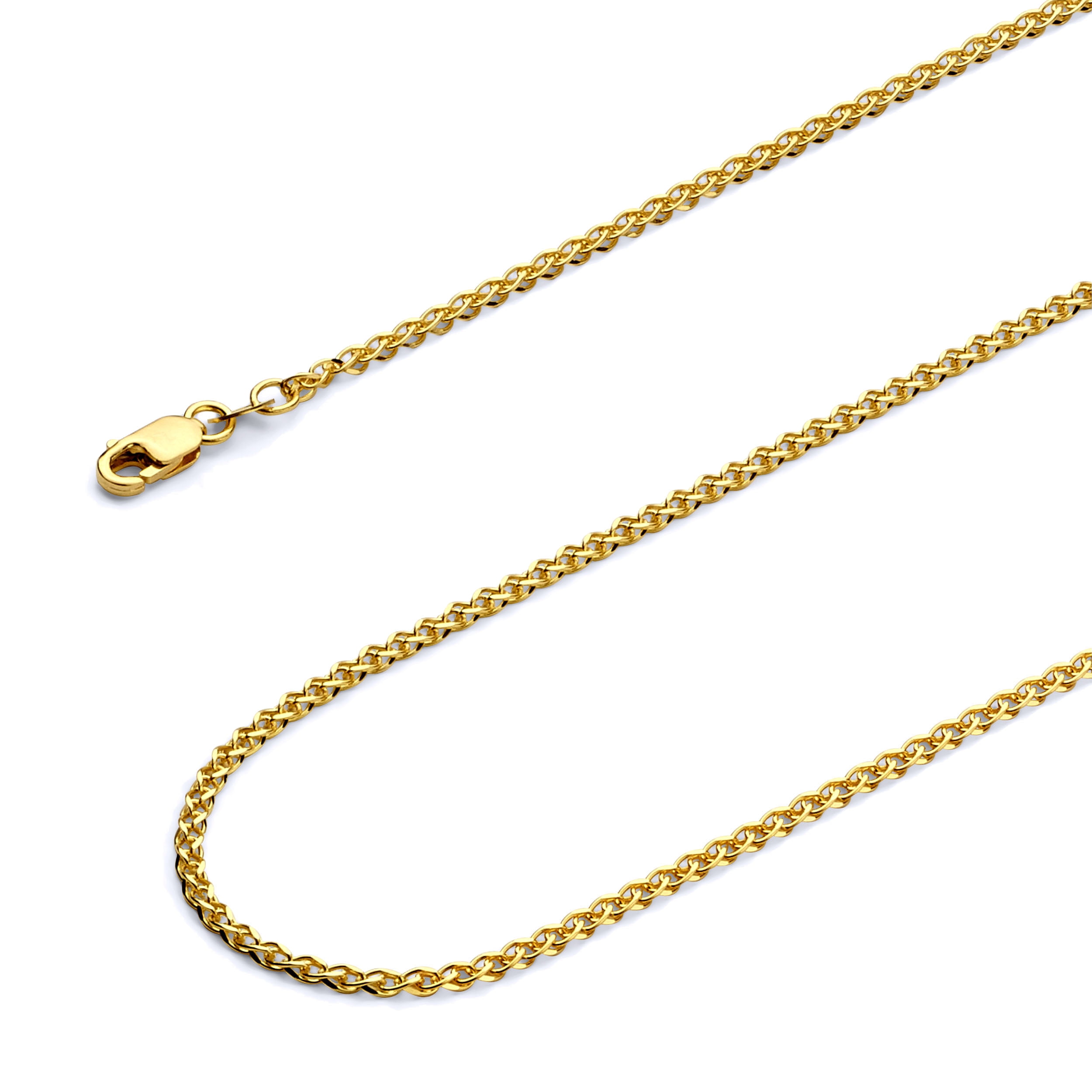 Wellingsale 14k Yellow Gold Polished Solid 2mm Flat Open Wheat Chain Necklace - 22"