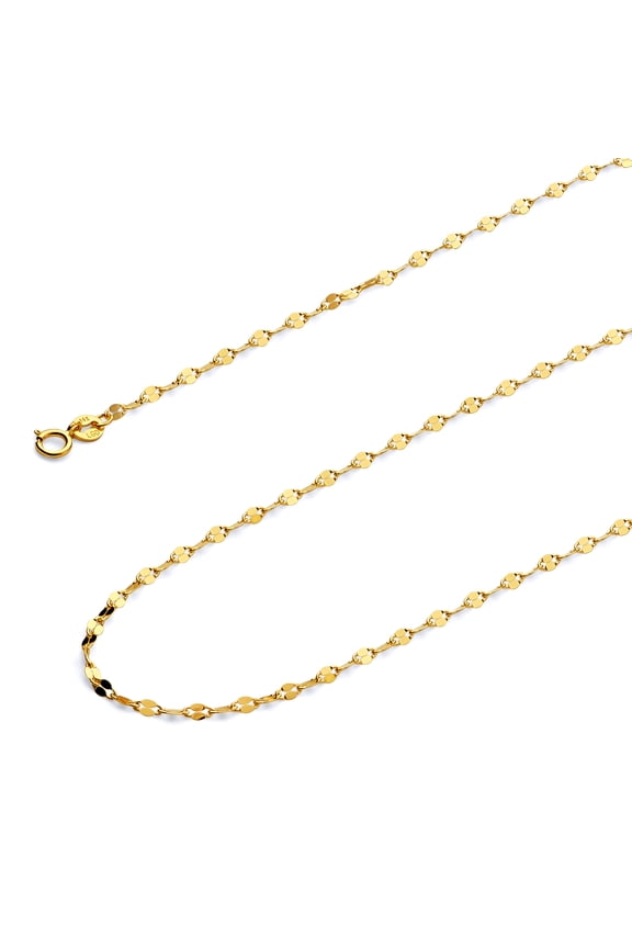 14k Yellow Gold Polished Solid 2mm Twisted Mirror Chain Necklace with Spring Ring Clasp - 18"