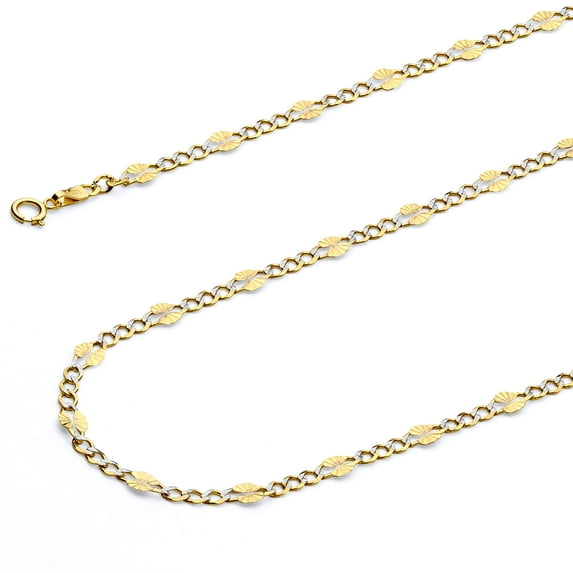 Wellingsale 14k Yellow Gold Polished Solid 3mm Stamp Figaro 3+1 White Pave Diamond Cut Diamond Cut Chain Necklace - 16"