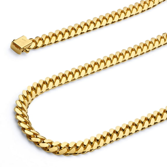 Wellingsale 14k Yellow Gold Polished Solid 8mm Miami Cuban Concaved Curb Chain Necklace - 26"