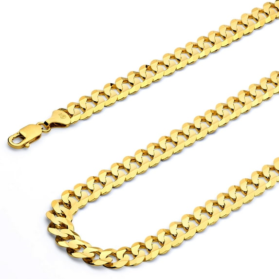 Wellingsale 14k Yellow Gold Polished Solid 9.5mm Cuban Concaved Curb Chain Necklace - 24"