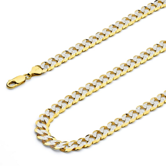 Wellingsale 14k Yellow Gold Polished Solid 9.5mm Cuban White Pave Diamond Cut Chain Bracelet - 8.5"