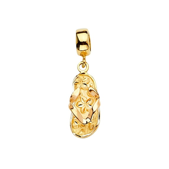Wellingsale 14k Yellow Gold Sandal Charm for Mix & Match Bracelet (Size : 25 x 6 mm)