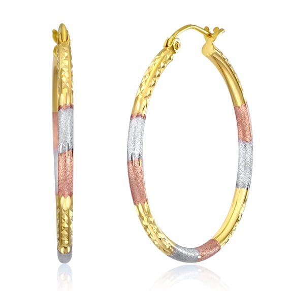 Wellingsale Ladies 14k Tri 3 Color Gold Polished Diamond Cut 2mm Tube Hoop Earrings (30 x 30 mm)