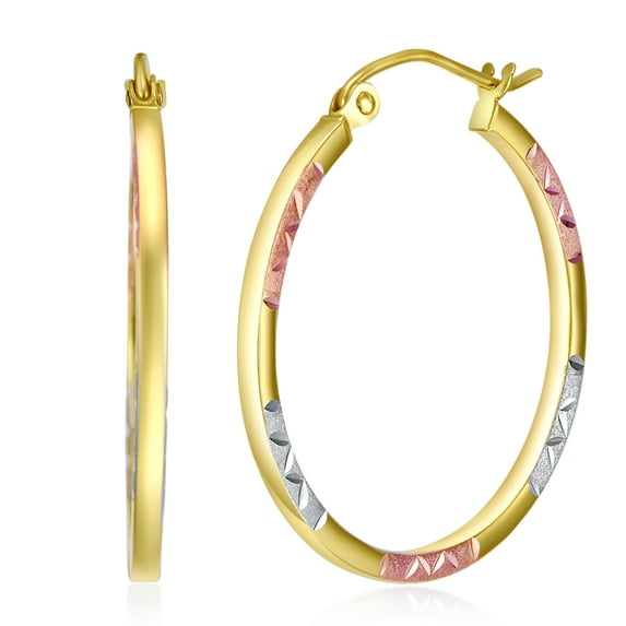 Wellingsale Ladies 14k Tri 3 Color Gold Polished Diamond Cut Satin 1.5mm Tube Hoop Earrings (22 x 22 mm)