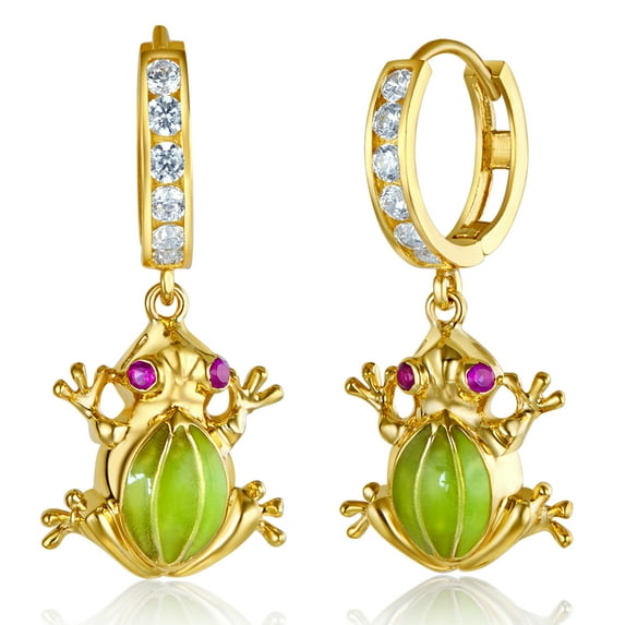 Wellingsale Ladies 14k Tri 3 Color Gold Polished Fancy Huggies Dangle Hanging Drop Frog Earrings (15 X 33mm)