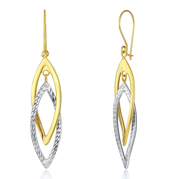 Wellingsale Ladies 14k Two Tone White and Yellow Gold Polished Fancy Dangle Hanging Drop Earrings (12 X 45mm)