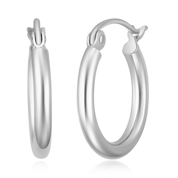 Wellingsale Ladies 14k White Gold Polished 2mm Hinged Hoop Earrings (15 x 15 mm)
