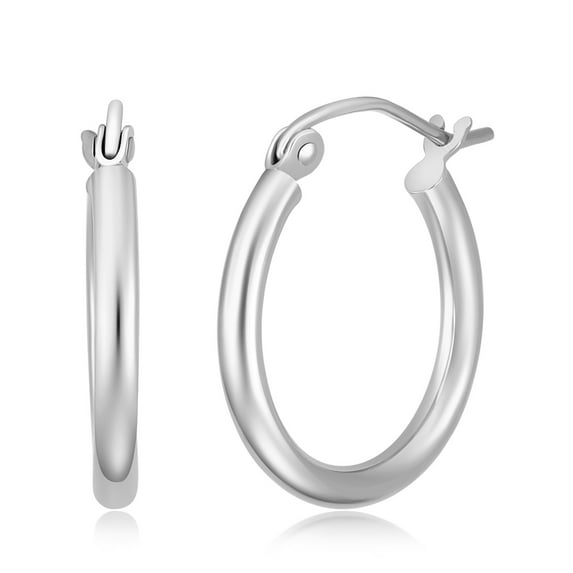 Wellingsale Ladies 14k White Gold Polished 2mm Hinged Hoop Earrings (17 x 17 mm)