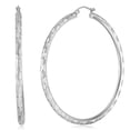 thumbnail image 1 of Wellingsale Ladies 14k White Gold Polished 3mm Diamond Cut Checkered Hoop Earrings (55mm Diameter), 1 of 7