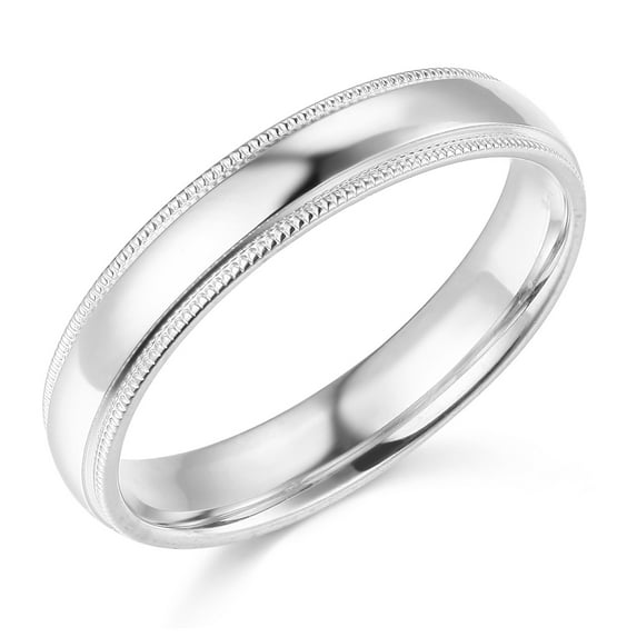 Wellingsale Ladies 14k White Gold Solid 4mm CLASSIC FIT Milgrain Traditional Wedding Band Ring - Size 10.5