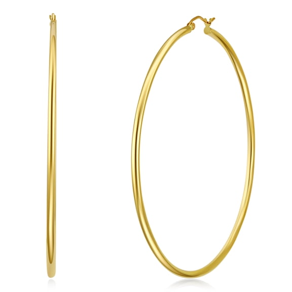 Wellingsale Ladies 14k Yellow Gold Polished 2mm Hinged Classic Hoop Earrings (65 x 65 mm)