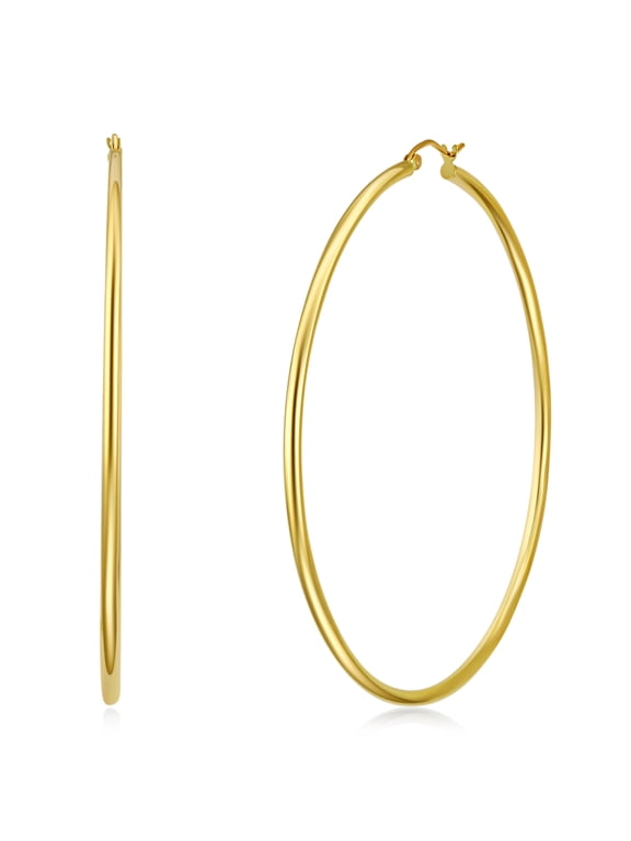 Ladies 14k Yellow Gold Polished 2mm Hinged Classic Hoop Earrings (65 x 65 mm)