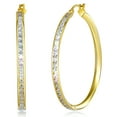 thumbnail image 1 of Wellingsale Ladies 14k Yellow Gold Polished 3mm CZ Hoop Earrings (45mm Diameter), 1 of 7