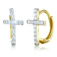 thumbnail image 1 of Wellingsale Ladies 14k Yellow Gold Polished CZ Cross Huggies Hoop Earrings, 1 of 7