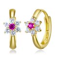 thumbnail image 1 of Wellingsale Ladies 14k Yellow Gold Polished Flower CZ Huggies Earrings (10 x 10 mm), 1 of 7