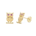 thumbnail image 1 of Wellingsale Ladies 14k Yellow Gold Polished Owl CZ Cubic Zirconia Earrings with Push Back (10 x 7 mm), 1 of 3