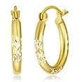 thumbnail image 1 of Wellingsale Ladies 14k Yellow Gold Polished Satin 2mm Diamond Cut Hoop Earrings (15mm Diameter), 1 of 7