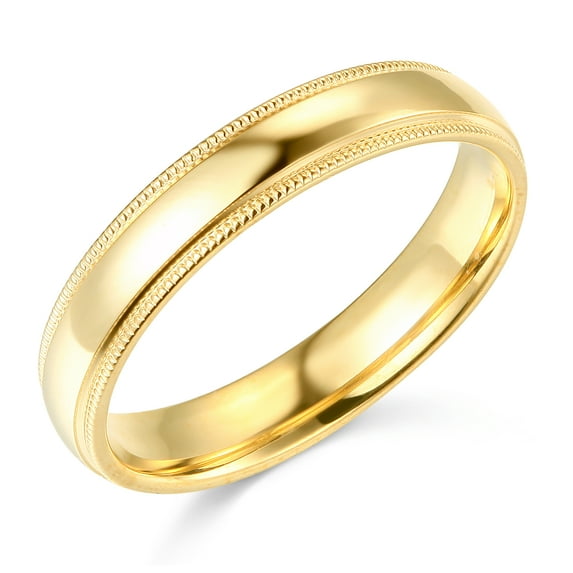 Wellingsale Ladies 14k Yellow Gold Solid 4mm CLASSIC FIT Milgrain Traditional Wedding Band Ring - Size 10.5