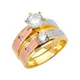 thumbnail image 1 of Wellingsale Ladies Solid 14k 3 Tri Color White Yellow and Rose / Pink Gold Polished CZ Cubic Zirconia Engagement Ring + Wedding Band Bridal Set - Size 4.5, 1 of 3