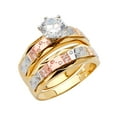 thumbnail image 1 of Wellingsale Ladies Solid 14k 3 Tri Color White Yellow and Rose / Pink Gold Polished Diamond Cut CZ Cubic Zirconia Engagement Ring + Wedding Band Bridal Set - Size 7, 1 of 3