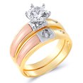 thumbnail image 1 of Wellingsale Ladies Solid 14k Tri 3 Color Gold Polished CZ Cubic Zirconia Round Cut Engagement Ring and Wedding Band Bridal Set - Size 4, 1 of 3