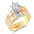thumbnail image 1 of Wellingsale Ladies Solid 14k Tri 3 Color Gold Polished CZ Cubic Zirconia Round Cut Engagement Ring and Wedding Band Bridal Set - Size 7, 1 of 7
