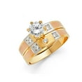thumbnail image 1 of Wellingsale Ladies Solid 14k Tri 3 Color Gold Polished CZ Cubic Zirconia Round Cut Engagement Ring and Wedding Band Bridal Set - Size 9, 1 of 3