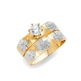thumbnail image 1 of Wellingsale Ladies Solid 14k Two 2 Tone White and Yellow Gold Polished CZ Cubic Zirconia Round Cut Engagement Ring and "Cross" Wedding Band Bridal Set - Size 4.5, 1 of 3