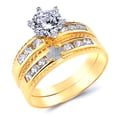 thumbnail image 1 of Wellingsale Ladies Solid 14k Two 2 Tone White and Yellow Gold Polished CZ Cubic Zirconia Round Cut Engagement Ring and Cross Wedding Band Bridal Set - Size 7, 1 of 7