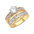 thumbnail image 1 of Wellingsale Ladies Solid 14k Two 2 Tone White and Yellow Gold Polished Diamond Cut CZ Cubic Zirconia Engagement Ring + Wedding Band Bridal Set - Size 4, 1 of 3
