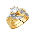 thumbnail image 1 of Wellingsale Ladies Solid 14k Two 2 Tone White and Yellow Gold Polished CZ Cubic Zirconia Engagement Ring + Wedding Band Bridal Set - Size 5.5, 1 of 3