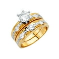 thumbnail image 1 of Wellingsale Ladies Solid 14k Two 2 Tone White and Yellow Gold Polished CZ Cubic Zirconia Engagement Ring + Wedding Band Bridal Set - Size 6, 1 of 3