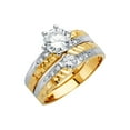 thumbnail image 1 of Wellingsale Ladies Solid 14k Two 2 Tone White and Yellow Gold Polished CZ Cubic Zirconia Engagement Ring + Wedding Band Bridal Set - Size 7.5, 1 of 3