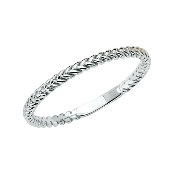 Wellingsale Ladies Solid 14k White Gold Polished Braided Rope Design Wedding Ring Band - Size 9