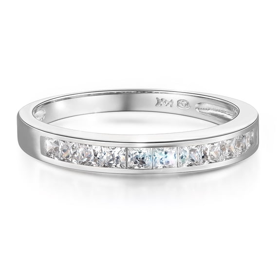 Wellingsale Ladies Solid 14k White Gold Polished CZ Cubic Zirconia Channel Set Wedding Band - Size 5