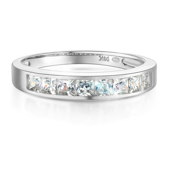 Wellingsale Ladies Solid 14k White Gold Polished CZ Cubic Zirconia Channel Set Wedding Band - Size 8.5