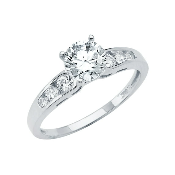Wellingsale Ladies Solid 14k White Gold Polished CZ Cubic Zirconia Engagement Ring - Size 4.5