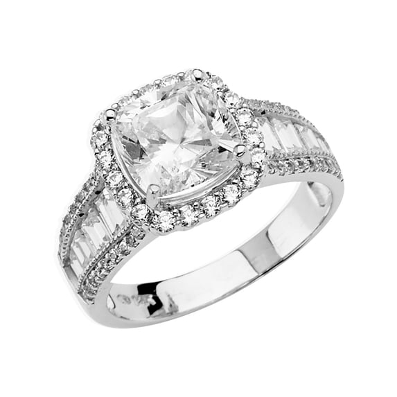 Wellingsale Ladies Solid 14k White Gold Polished CZ Cubic Zirconia Engagement Ring - Size 4