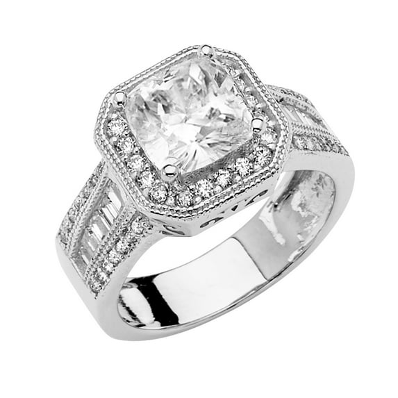 Wellingsale Ladies Solid 14k White Gold Polished CZ Cubic Zirconia Engagement Ring - Size 5.5