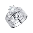 thumbnail image 1 of Wellingsale Ladies Solid 14k White Gold Polished CZ Cubic Zirconia Engagement Ring + Wedding Band Bridal Set - Size 6, 1 of 3
